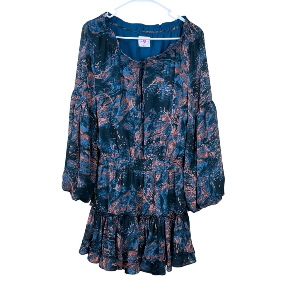 Buddy Love Dress Womens Small Navy‎ Coral Abstract Tiered Print Flowy